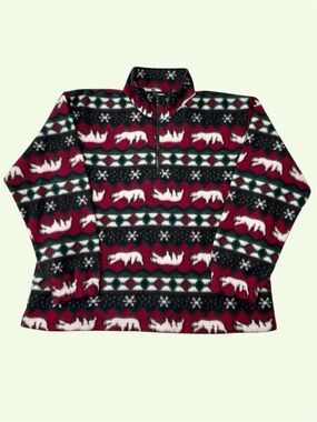 Vintage 90s R&R AOP Polar Bear Snowflake Nature 1/4 Zip Fleece Pullover XXL